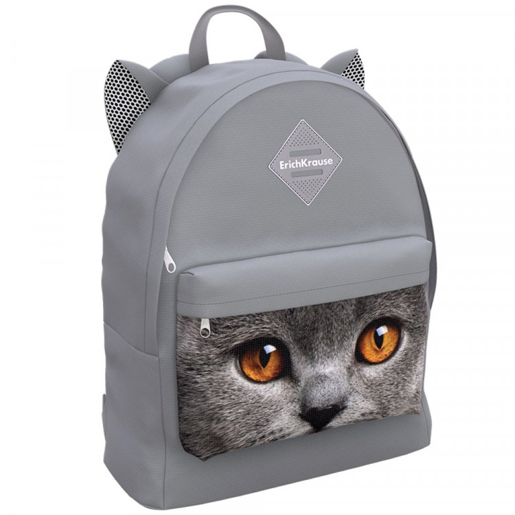 Рюкзак для девочек (ErichKrause) EasyLine Animals Grey Cat серый 29x39x13 см арт.57279