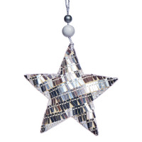 Украшение декор.подвесное текстиль/платик/дерево "Звезда" 08см цв.серебро арт.92364