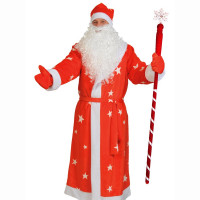 УЦЕНКАКостюм Дед Мороз "Звезды"красный (шап,шуба,вар,мешок) р.56-58/188 розовые разводы арт.1107-X