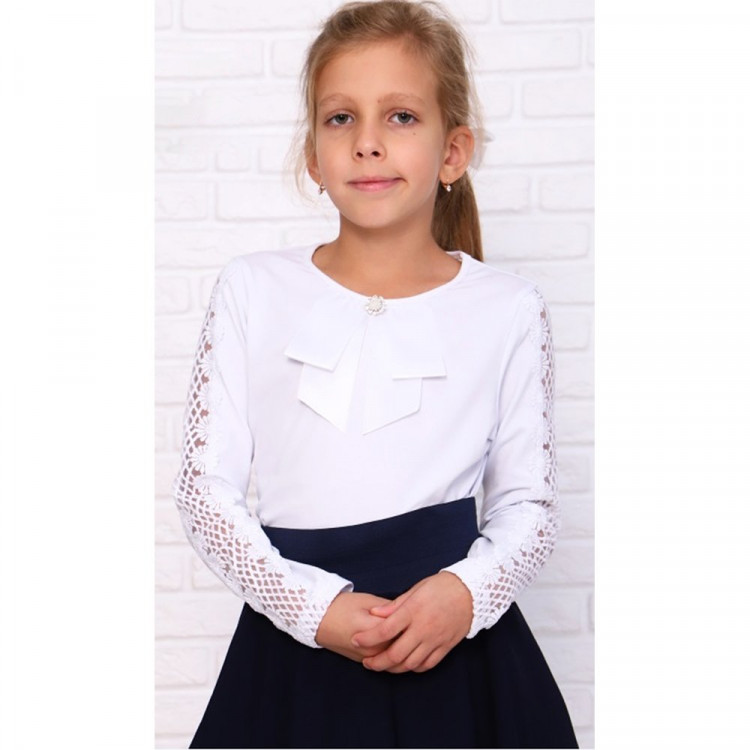 Джемпер для девочки трикотажный (Ликру) длинный рукав цвет белый арт.0241 ФРИДА размерный ряд 32/128-40/158
