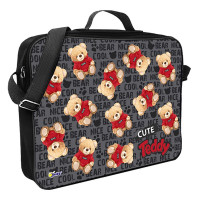 Папка А4 текстиль на молнии регулируемая ручка широкая боковинка (Оникс) Мишки паттерн арт.ПМД 5-20