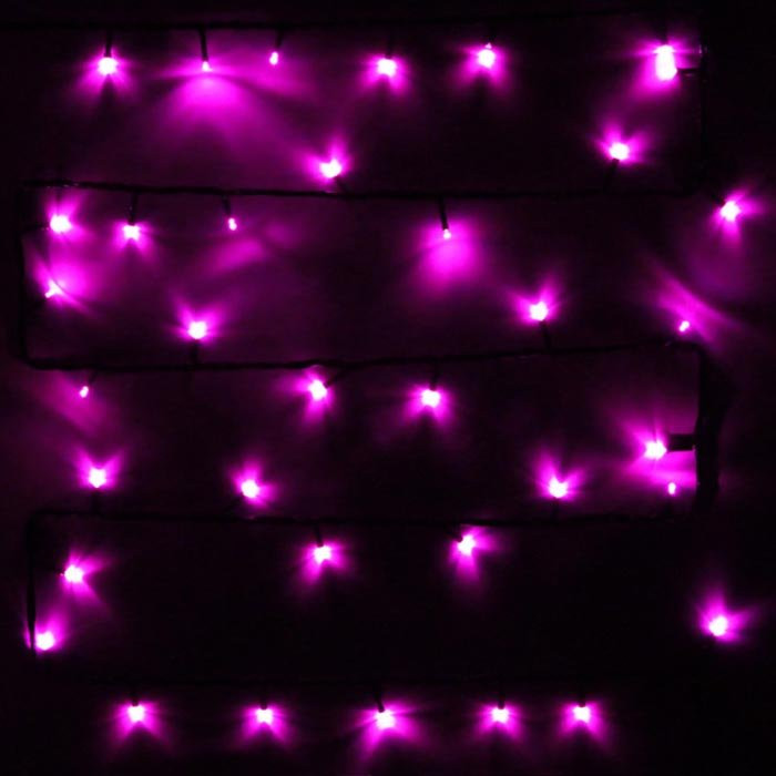 Гирлянда электрическая уличная точечная 15м 180LED цвет розовый (темный провод) 8режимов арт. 183-282