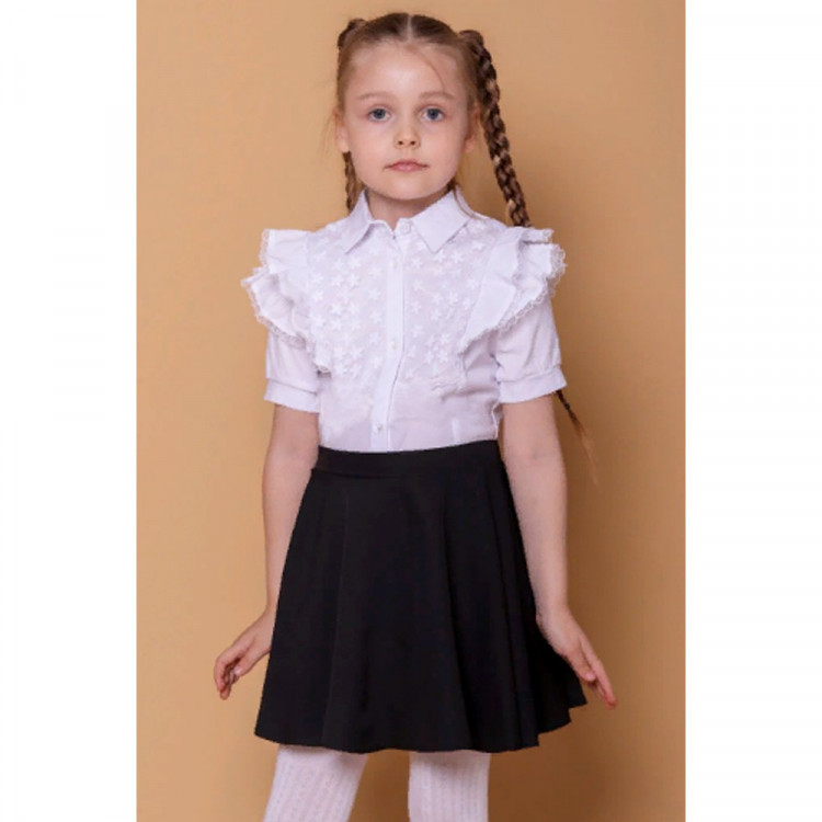 яяяБлузка для девочки (MULTIBRAND) короткий рукав цвет белый арт.305980 размерный ряд 32/128-40/152