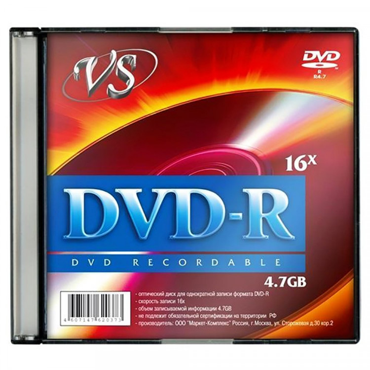 Диск DVD-R VS 4.7 Gb, 16x, Slim Case (1), (1/200)