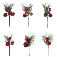 Украшение декоративное "Ветка. Хвоя, ягоды, шишки" 15см асс. арт.263630