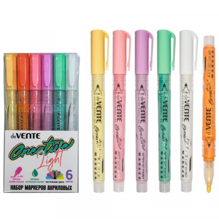 Маркеры для скетчинга акриловые (deVENTE) HOBBY CREATIVE Ligh 6 цветов пастельные цвета пулевидный наконечник пластиковая упаковка арт 5044304