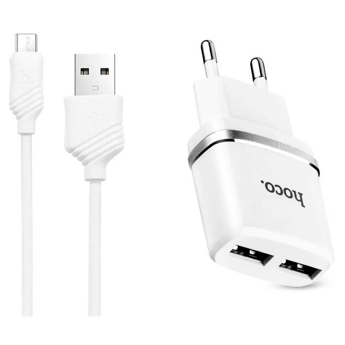 Блок питания сетевой 1 USB HOCO C12Q (2400mA,пластик,QC3.0,кабель микро USB) цвет: белый