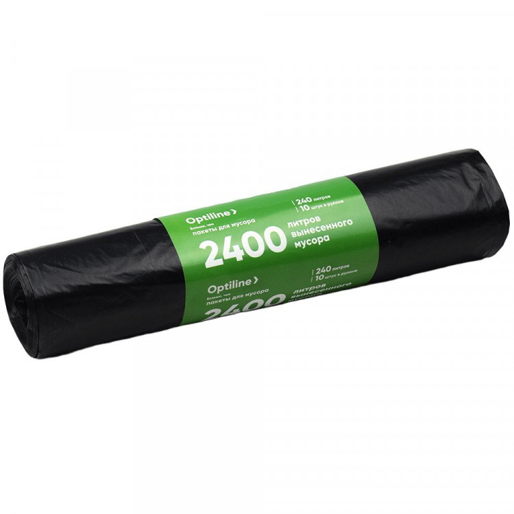 Пакеты для мусора 240л 10штук в рулоне ПВД черные 35 микрон