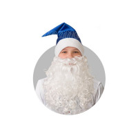 Колпак карнавальный "Новогодний" р.52-54 синий с бородой сатин арт.103-2-52-54