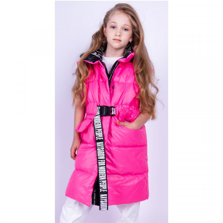 Куртка удлиненная осенняя для девочки (OVAS) арт.БЕЛЛА размерный ряд 32/122-36/140 цвет фуксия