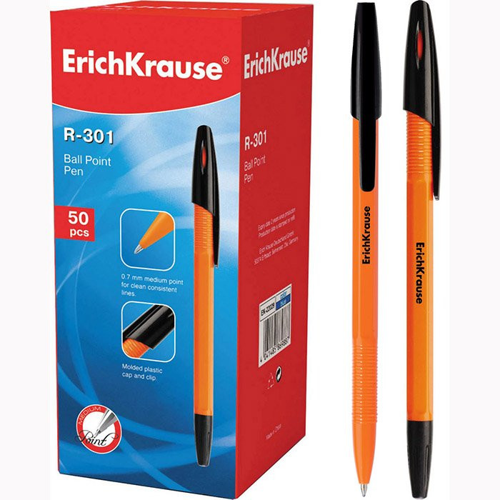 Ручка шар. н/проз.корп. (ErichKrause) R-301 Orange черный, 0,7мм арт.22188/39032/43195 (Ст.50)