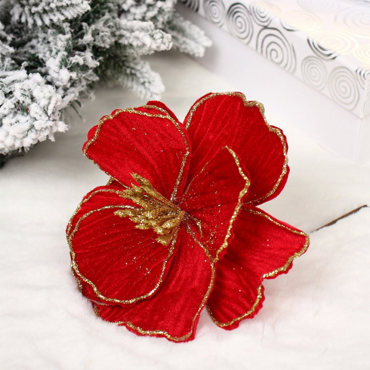Украшение декор. "Цветок. Магнолия изящная" 16см цв.красный/золото арт.196-0973