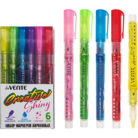 Маркеры для скетчинга акриловые (deVENTE) HOBBY CREATIVE Shiny 6 цветов с блестками пулевидный наконечник пластиковая упаковка арт 5044306