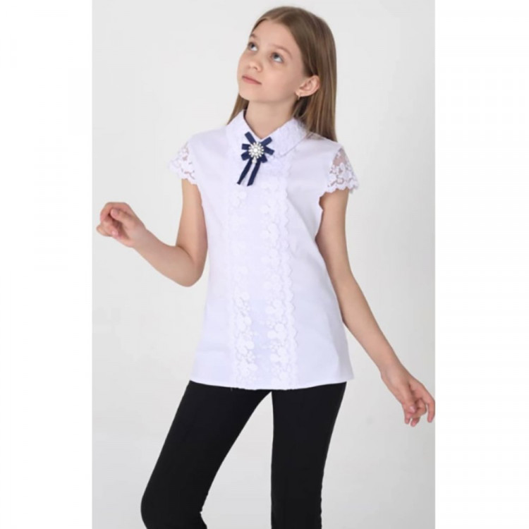 Блузка для девочки (MULTIBRAND) короткий рукав цвет белый арт.467478 размерный ряд 32/128-40/152