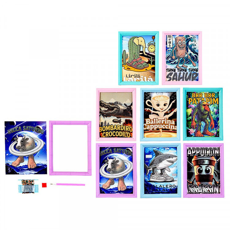 Алмазная мозаика 13,5х18см (Mazari) Итальянский мем ассорти без подрамника частичное заполнение арт M-20667