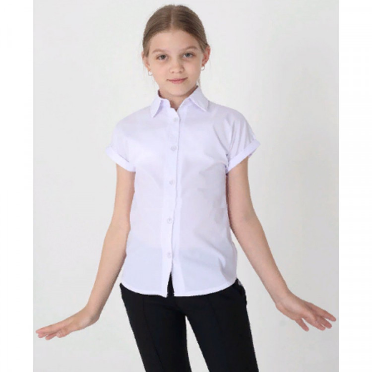 яяяБлузка для девочки (MULTIBRAND) короткий рукав цвет белый арт.300723 размерный ряд 36/140-42/158