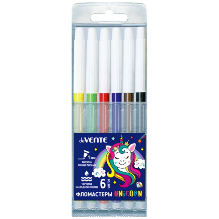 Фломастеры (deVENTE) Magic Unicorn 06 цветов пластиковый блистер невентилируемый арт.5080100