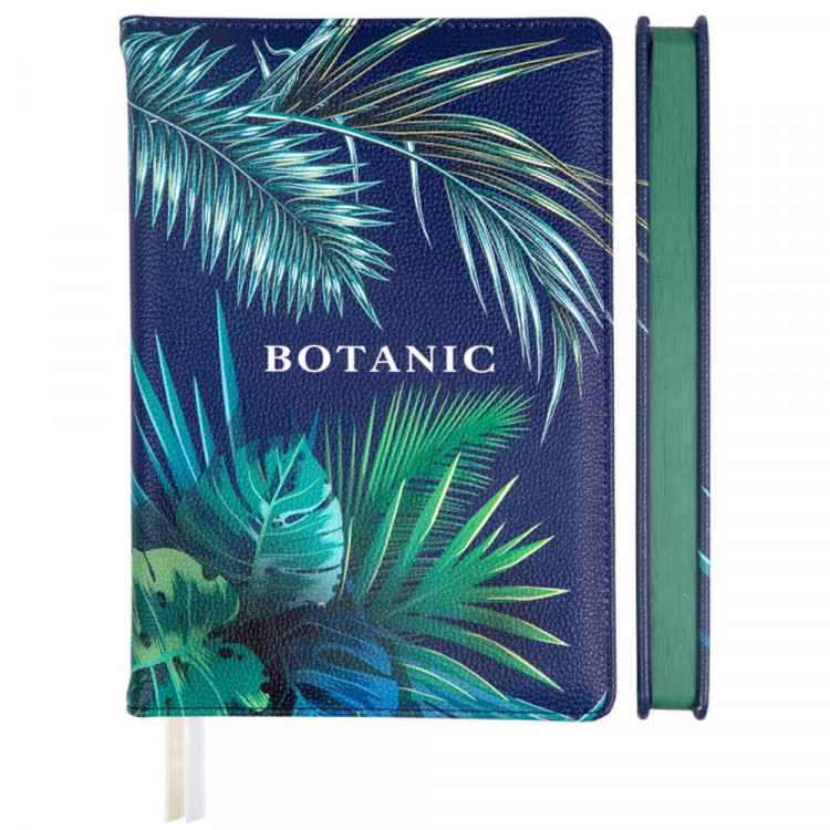 Ежедневник А5 недат. к/з deVENTE "Botanic" темно-синий, зеленый срез, 136л, 2 ляссе арт.2234579