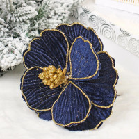 Украшение декор. "Цветок. Магнолия изящная" 16см цв.сапфир/золото арт.196-0972