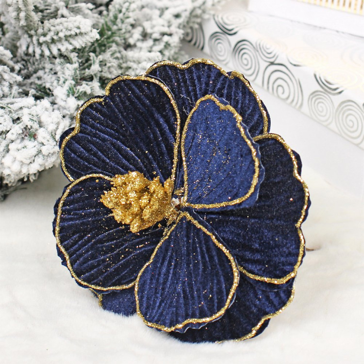 Украшение декор. "Цветок. Магнолия изящная" 16см цв.сапфир/золото арт.196-0972
