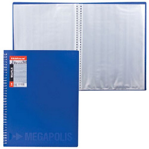 Папка 20 файлов на спирали ЕК (MEGAPOLIS) прозрачный карман пластиковая  синяя арт.14398