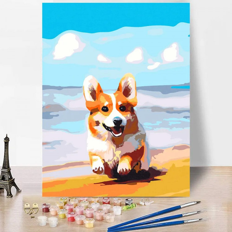 Картина по номерам 30x40см (RedPanda) Животные Корги на берегу арт.p54740