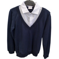 Джемпер-обманка для мальчика (MULTIBREND) арт.ДЖ01 размерный ряд 32/128-44/164 цвет темно-синий с белым воротом