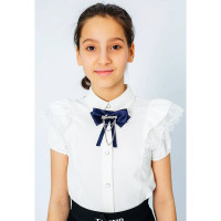 Блузка для девочки (Делорас) короткий рукав цвет молочный + галстук 1338 арт.63994CS размерный ряд 30/122-40/152