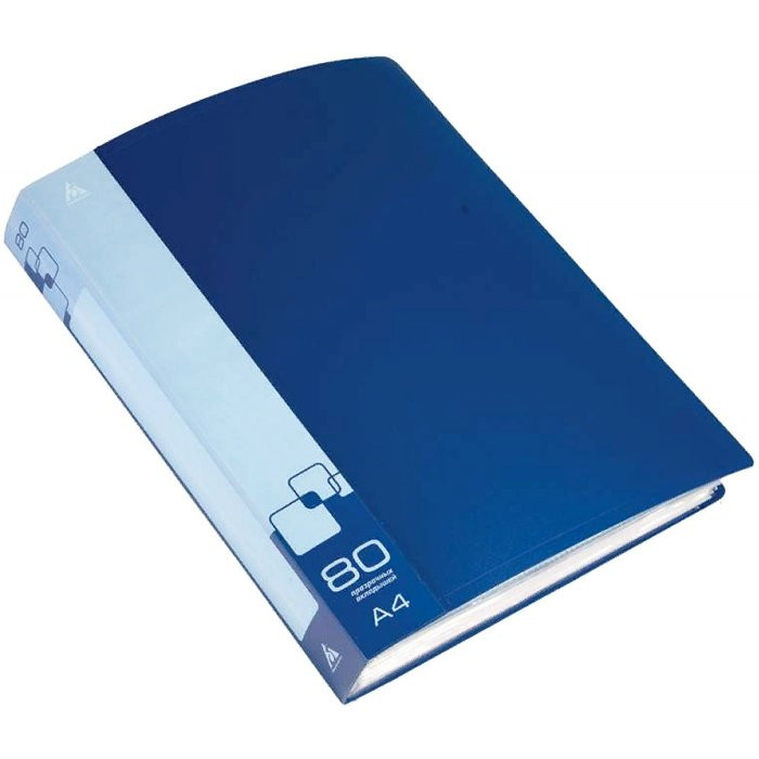 Папка 80 файлов 0,80мм пластиковая  Бюрократ синяя, карман арт.BPV80blue