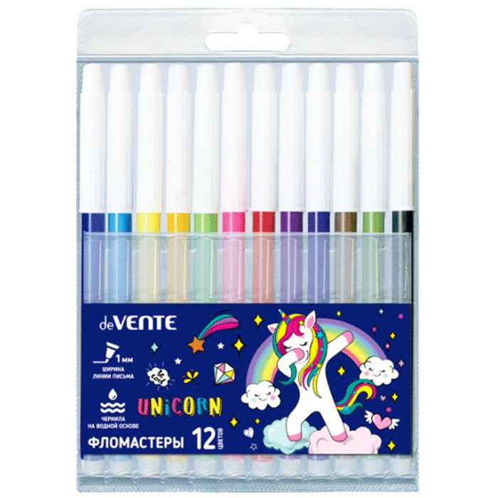 Фломастеры (deVENTE) Magic Unicorn 12 цветов пластиковый блистер невентилируемый арт.5081100
