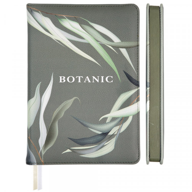 Ежедневник А5 недат. к/з deVENTE "Botanic" оливковый, оливковый срез, 136л, 2 ляссе арт.2234577