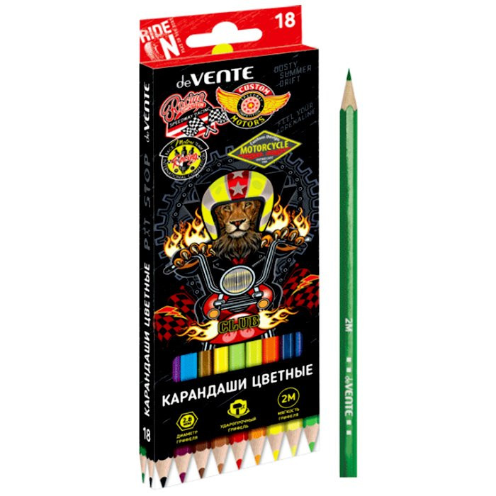 Карандаши цветные (deVENTE) Moto Club 18 цветов 2М 2,8мм арт.5023109