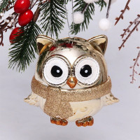 Фигурка на ёлку пластик 10см "Совёнок" цв.шампань арт.916-0740