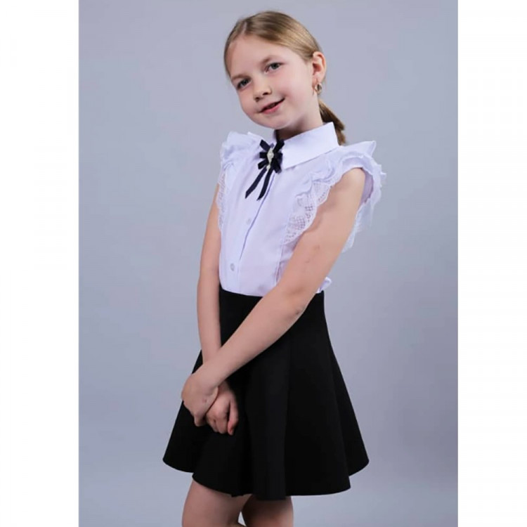 Блузка для девочки (MULTIBRAND) короткий рукав цвет белый арт.471116 размерный ряд 32/128-44/164