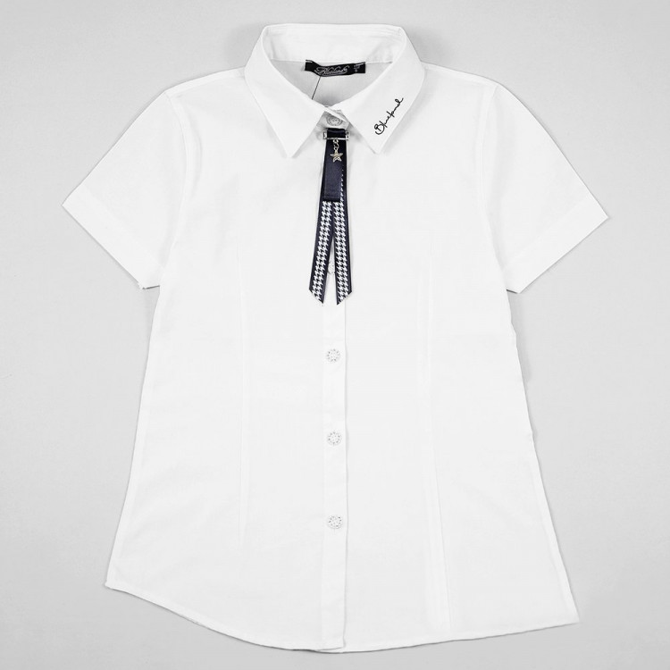 Блузка для девочки (Blueland) короткий рукав цвет белый арт.56441 размерный ряд 32/128-44/164