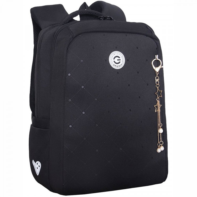 Рюкзак для девочек школьный Grizzly арт.RG-666-3/6 черный - золото 26х39х17 см