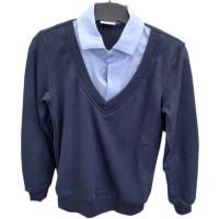 Джемпер-обманка для мальчика (MULTIBREND) арт.ДЖ01 размерный ряд 32/128-44/164 цвет темно-синий с голубым воротом