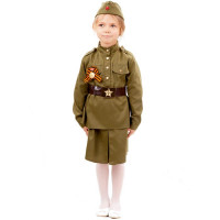 Костюм для девочки Солдатка (гимнастерка,юбка,пилотка,ремень) р.38(146) арт.2033 к-18-38-146