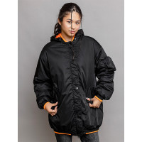 Бомбер утепленный для девочки (БАТИК) арт.Смэш цвет черный/ярко-оранжевый