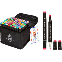 Маркеры для скетчинга двусторонние (deVENTE) Enjoy 80 цветов пулевидные клиновидные наконечники пластиковая упаковка арт 5044402