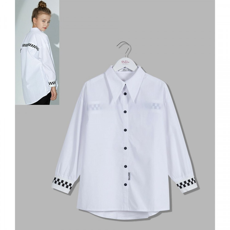 Блузка для девочки (Делорас) длинный рукав цвет белый арт.C63611 размерный ряд 34/134-46/170