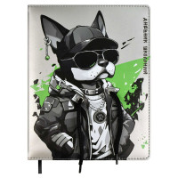 Дневник школьный твердая обложка кожзам поролон (Феникс) Крутой пес ламинация софт-тач арт.68687