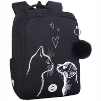 Рюкзак для девочек школьный (Grizzly) арт.RG-666-5/2 черный - белый 26х39х17 см