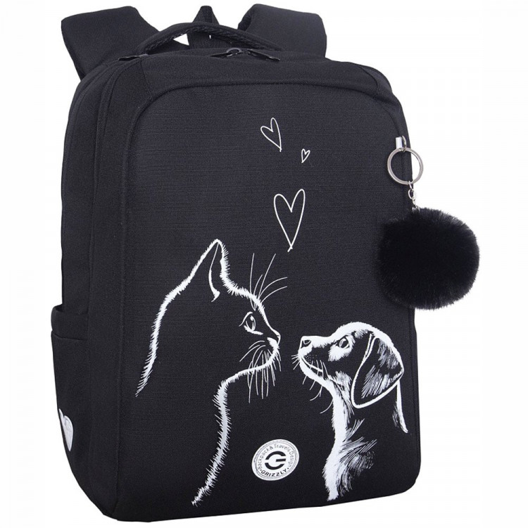 Рюкзак для девочек школьный Grizzly арт.RG-666-5/2 черный - белый 26х39х17 см