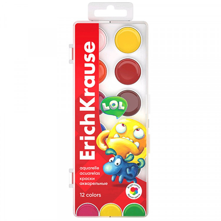 Акварельные краски 12 цветов (ErichKrause) Jolly Friends пластиковая коробка без кисти арт 61366
