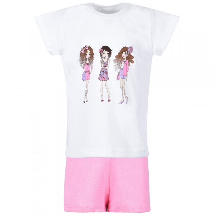 Пижама для девочки арт.М-1525 (футболка+шорты) размер 32/128-40/152 цвет белый/розовый