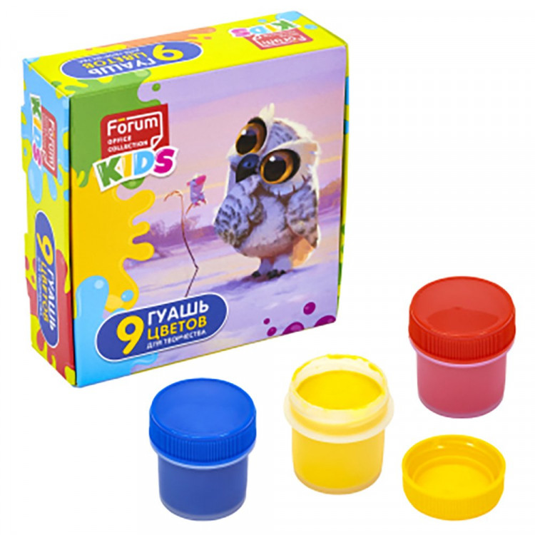 Гуашь 9 цветов (FORUM) Office Collection KIDS Зверята 10 мл арт.FG-009-Z