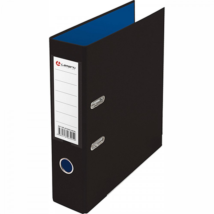 Папка-регистратор 80мм (+/-5)  ПВХ с 2 сторонней обтяжкой, металлический уголок, черная/синяя, собранная