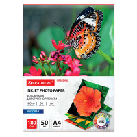 Фотобумага матовая, А4, 180 г/м2, односторонняя, 50 листов, BRAUBERG ORIGINAL, 363987