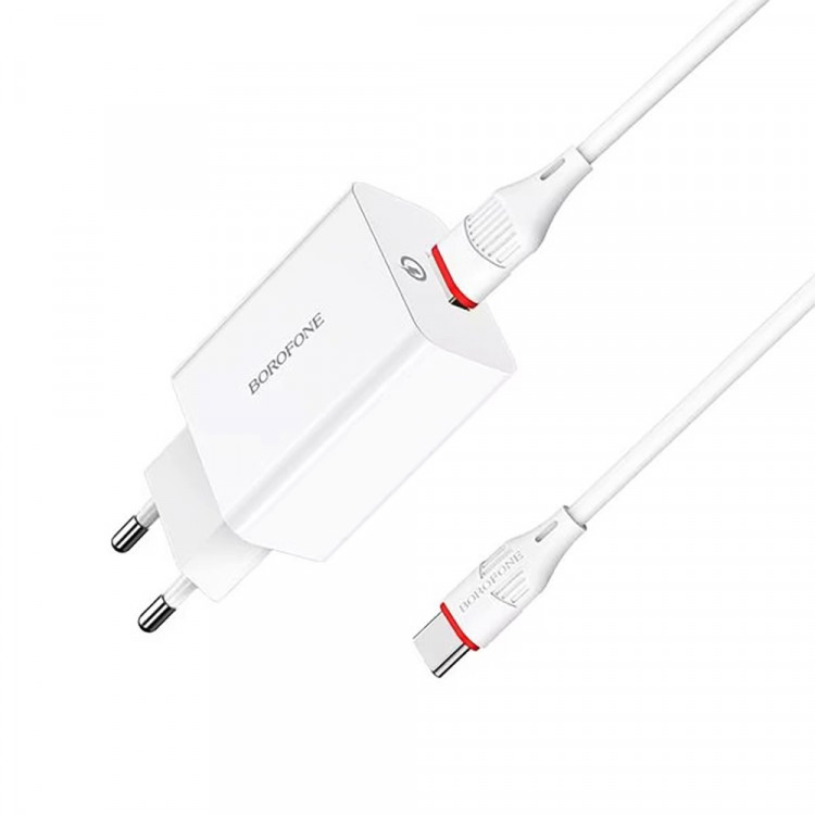 Зарядное устройство сетевое USB-C BOROFONE BA21A Pro Long PD 20W, белый